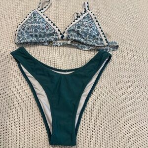 Teal and Patterned Bikini Set